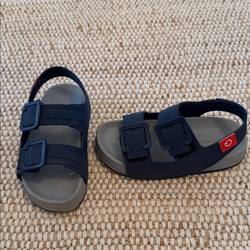 Kids Adjustable Navy Double-Buckle Slingback Sandals